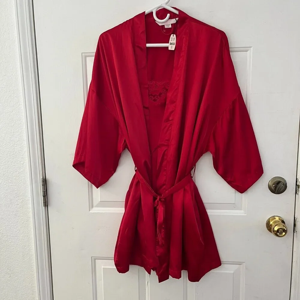 Victoria's Secret Angels Woman's Red Satin/Lace Robe/Nighty Set Sz Med
